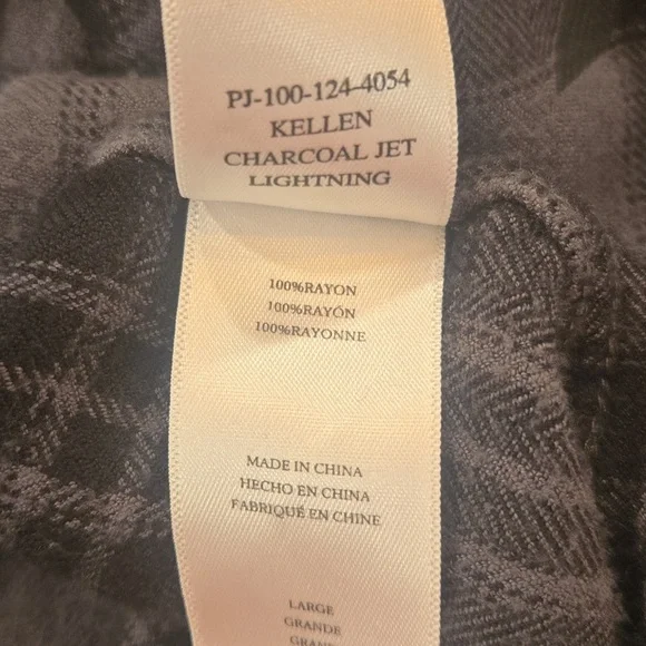 Rails Kellen Lightning Plaid Charcoal Jet Gray Black Womens Pajama Set Large